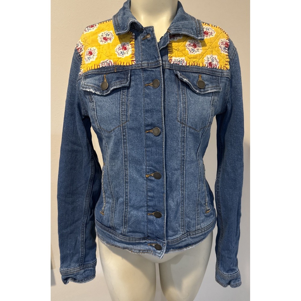 Jean Jacket Women Sz:XS Hand Quilted/Embroidered Gramma Core Whimsy, 1 of a Kind